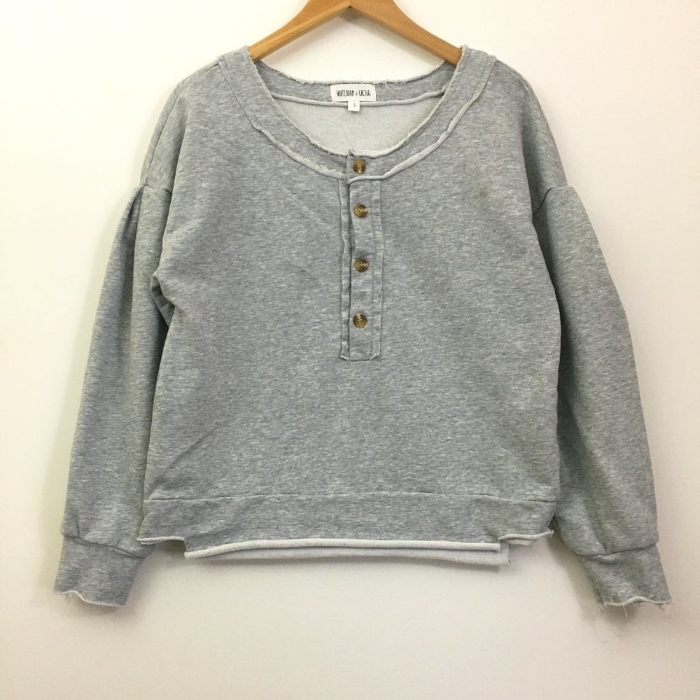 Whiteroom & Cactus Round Neck 1/2 Button Up Sweat Shirt Womens Size S Gray - Picture 3 of 14